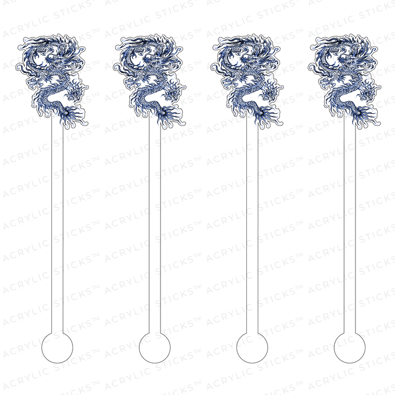 BLUE CHINOIS DRAGON ACRYLIC STIR STICKS