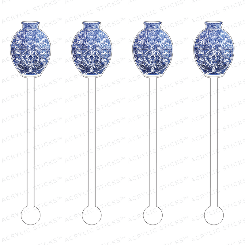 EXOTIC ANIMALS BLUE & WHITE GINGER JAR ACRYLIC STIR STICKS