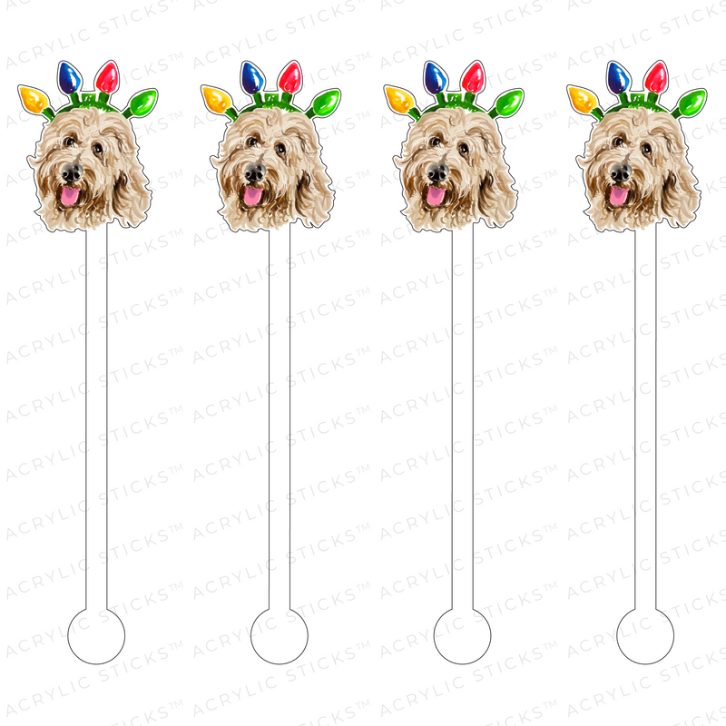 CHRISTMAS LIGHTS HEADBAND GOLDENDOODLE ACRYLIC STIR STICKS