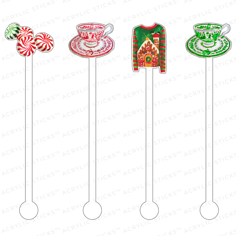 UGLY XMAS SWEATER TEA TIME ACRYLIC STIR STICKS COMBO