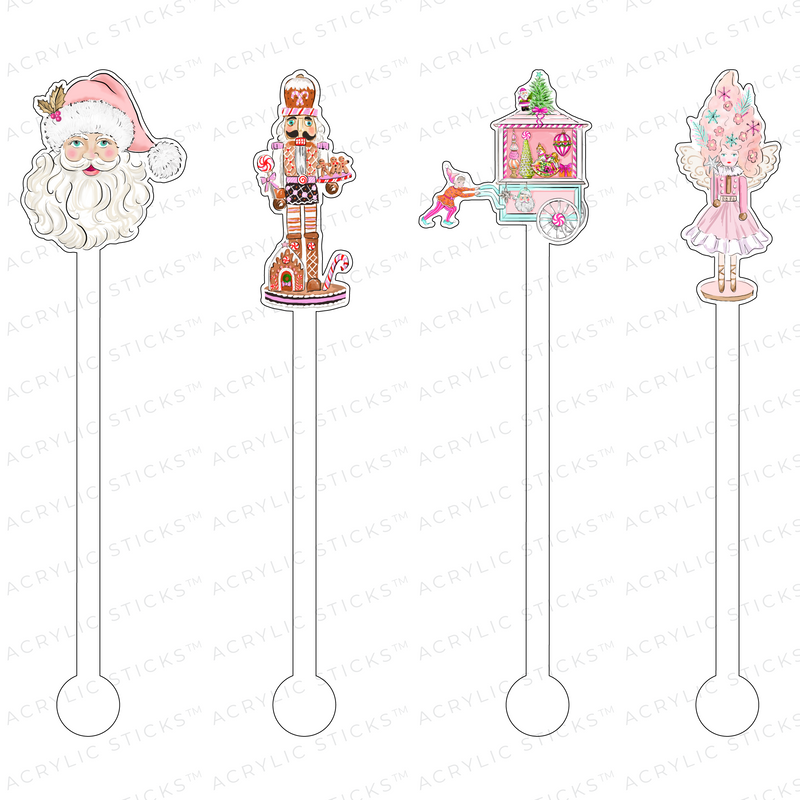 PRETTY PINK CHRISTMAS ACRYLIC STIR STICKS COMBO: 2 STYLE OPTIONS