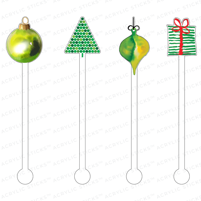 IT'S A VERY MERRY 'GREEN' HOLIDAY ACRYLIC STIR STICKS COMBO