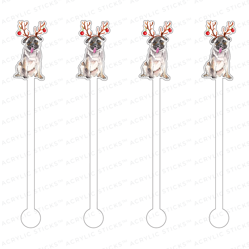 REINDEER PUG ACRYLIC STIR STICKS