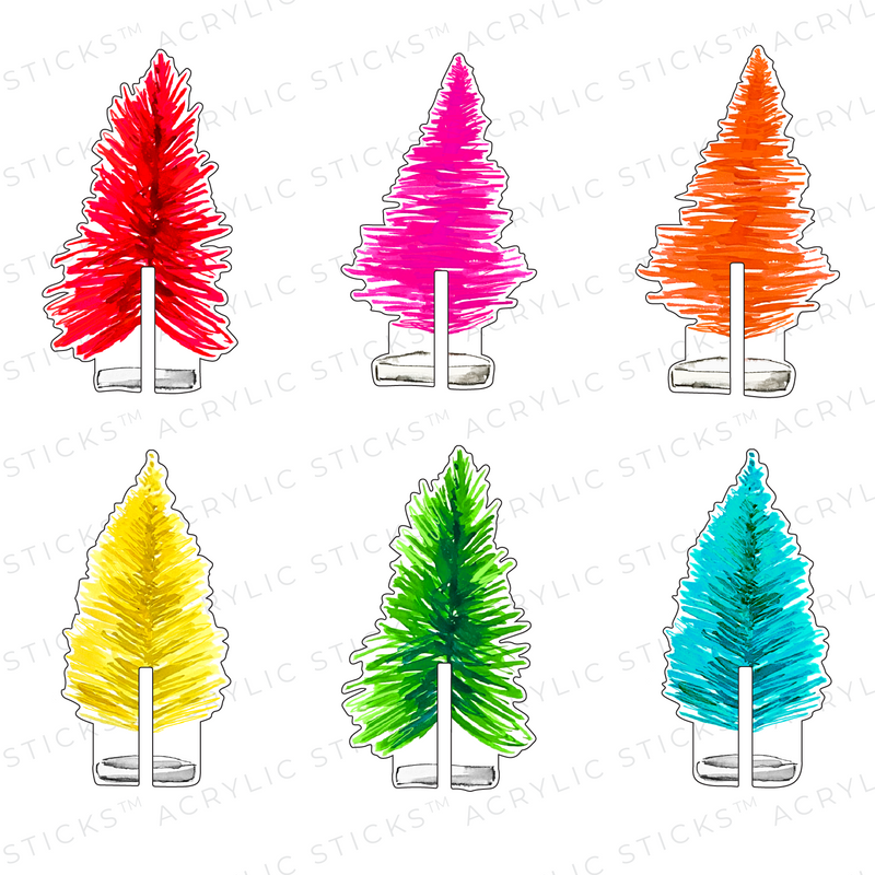 BOTTLE BRUSH CHRISTMAS TREES ACRYLIC DRINK CLIP COMBO