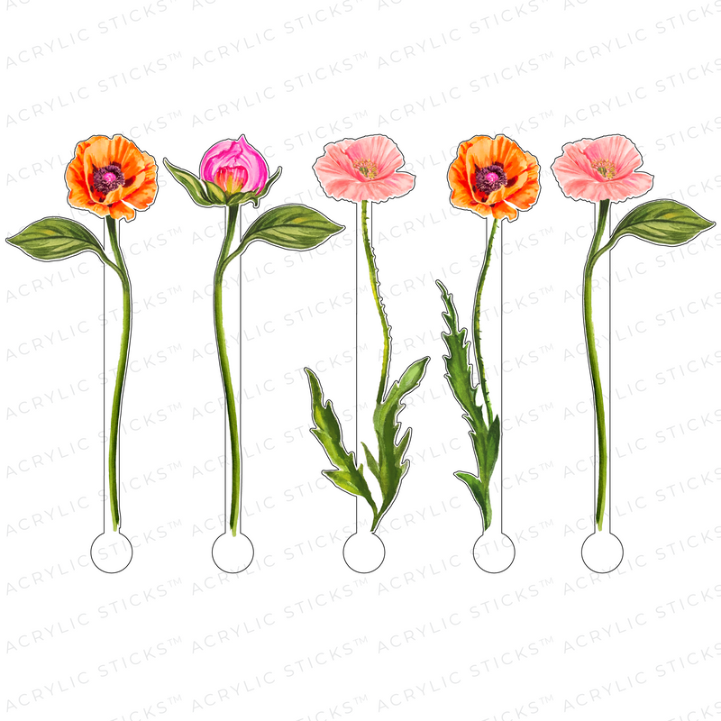 POPPIES & PEONY TOP-TO-BOTTOM ACRYLIC STIR STICKS COMBO