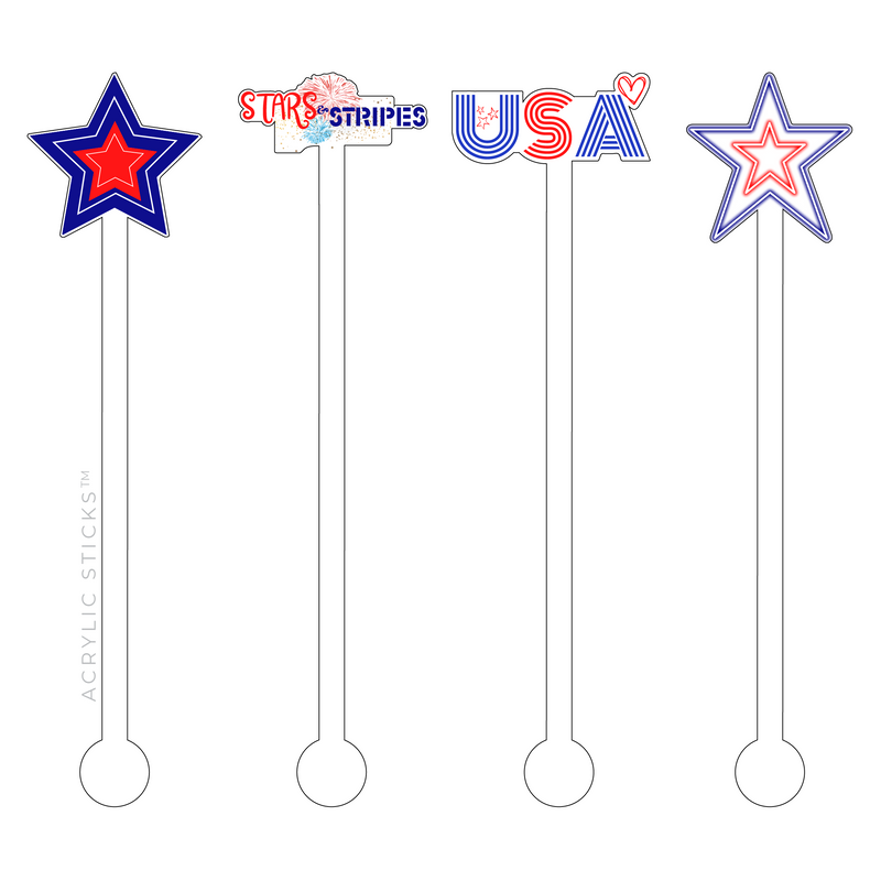 USA STARS & STRIPES ACRYLIC STIR STICKS COMBO