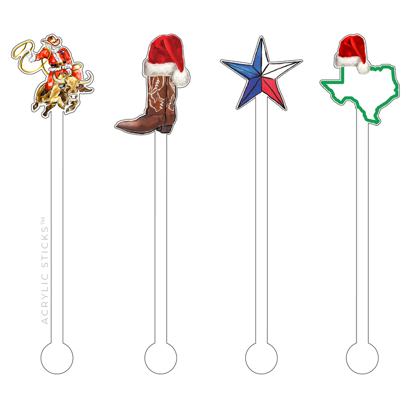 TEXAS CHRISTMAS RODEO ACRYLIC STIR STICKS COMBO