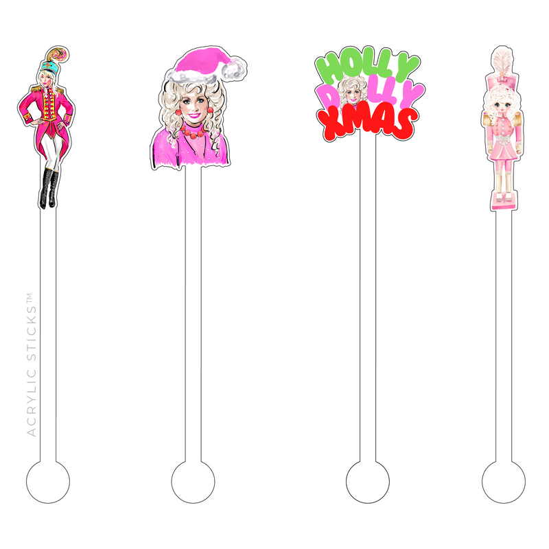 HOLLY DOLLY CHRISTMAS ACRYLIC STIR STICKS COMBO