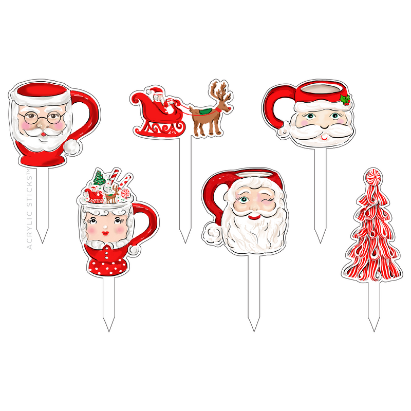 HOLLY JOLLY XMAS MUGS ACRYLIC PARTY PIK STICKS COMBO