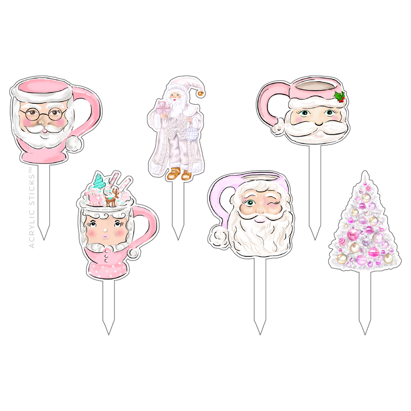 PASTEL PINK CHRISTMAS ACRYLIC PARTY PIK STICKS COMBO