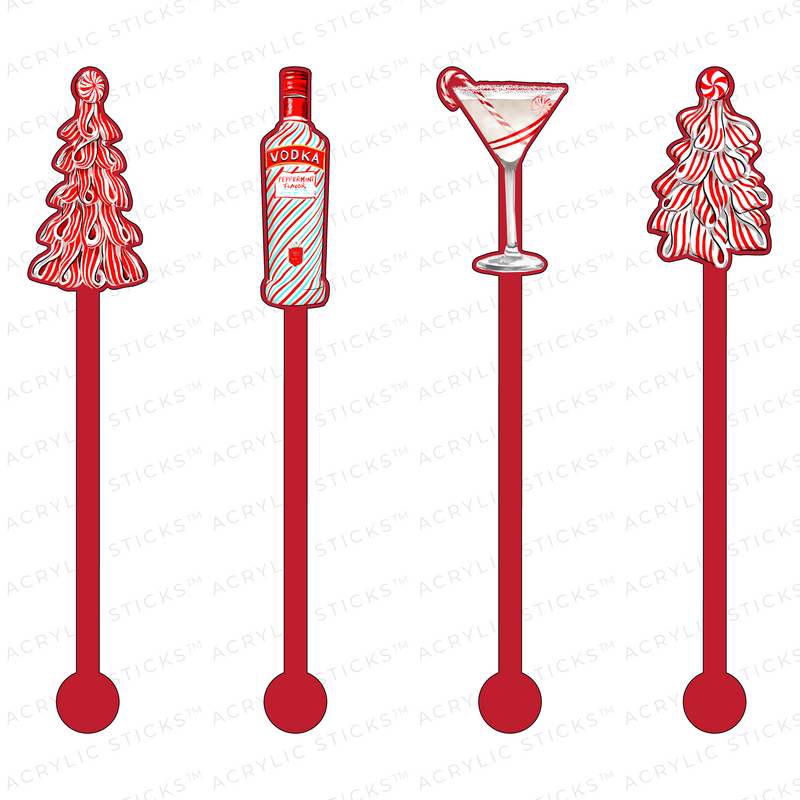 CANDY CANE CHRISTMAS COCKTAIL ON RED ACRYLIC STIR STICKS COMBO