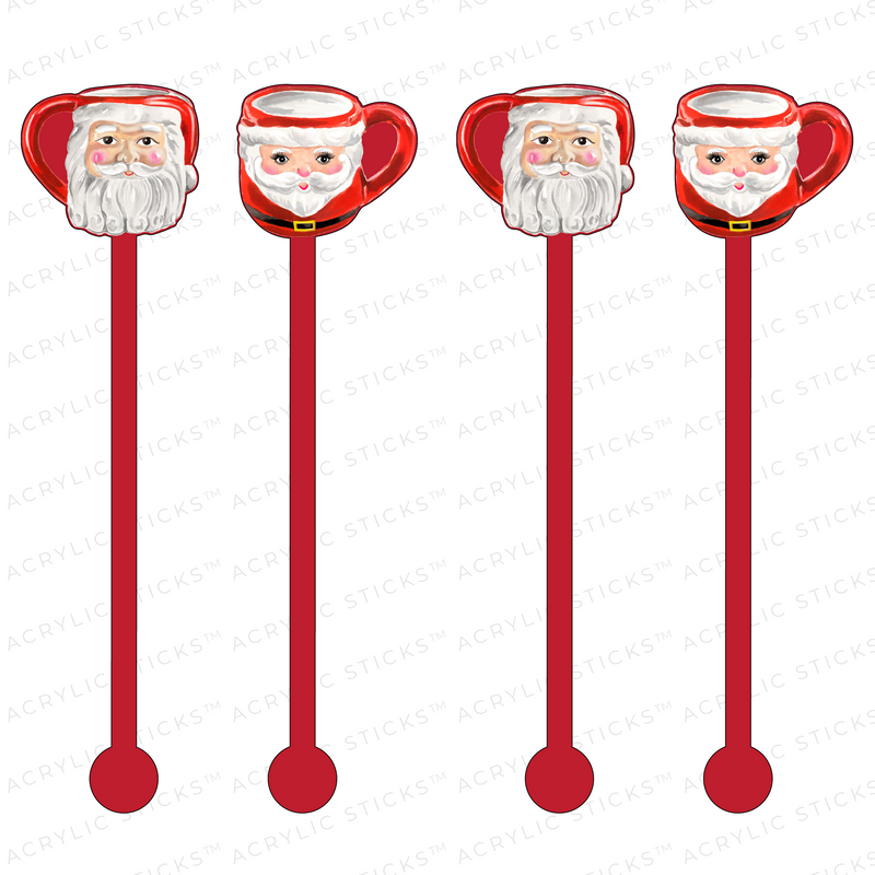 CUTE SANTA MUGS ON RED ACRYLIC STIR STICKS COMBO