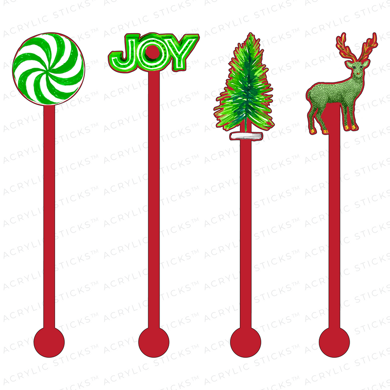 CHRISTMAS JOY ON RED ACRYLIC STIR STICKS COMBO