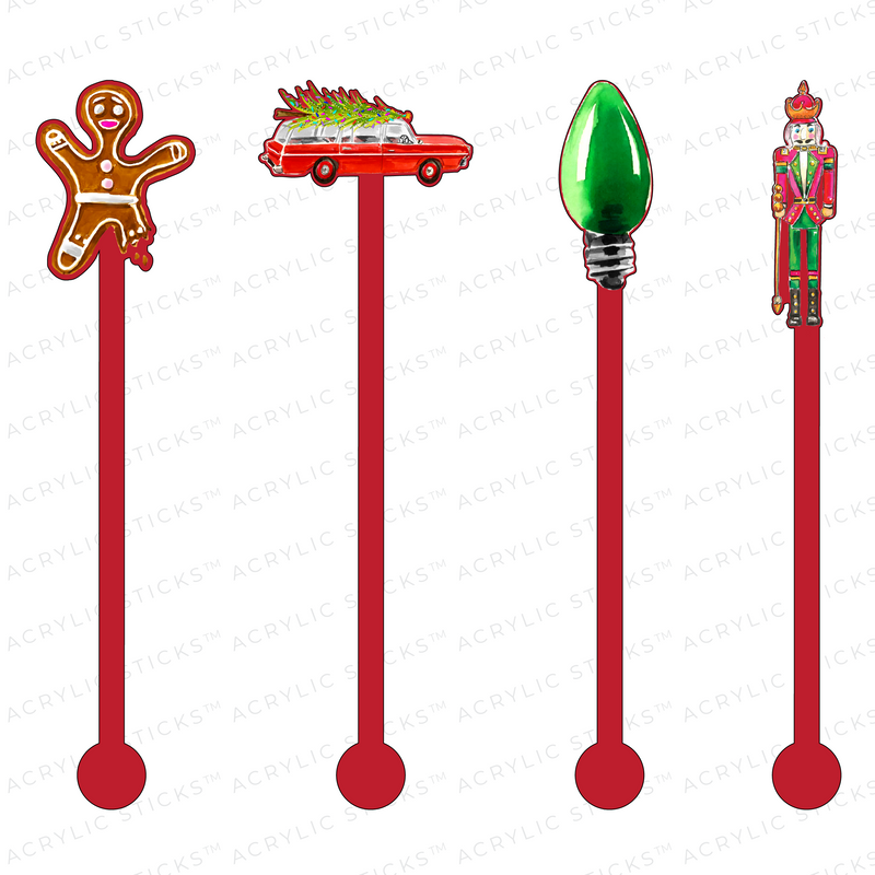 CELEBRATING CHRISTMAS ON RED ACRYLIC STIR STICKS COMBO