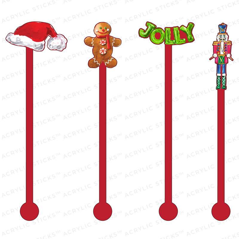 JOLLY CHRISTMAS ON RED ACRYLIC STIR STICKS COMBO