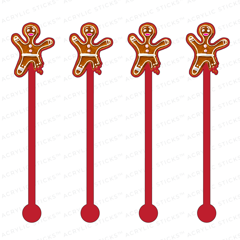 YUMMY GINGERBREAD ON RED ACRYLIC STIR STICKS