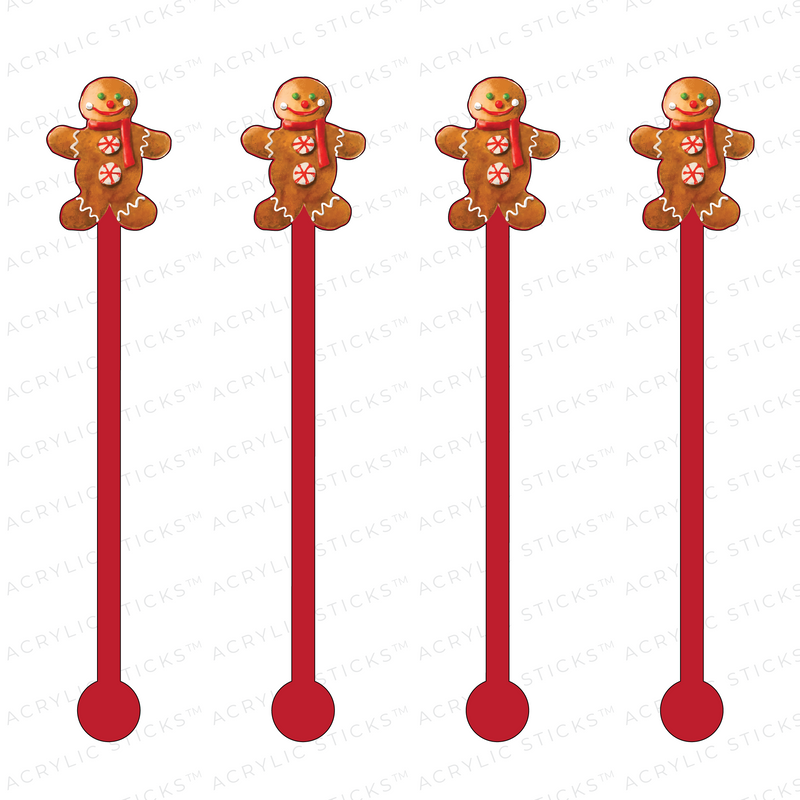 GINGERBREAD MAN ON RED ACRYLIC STIR STICKS