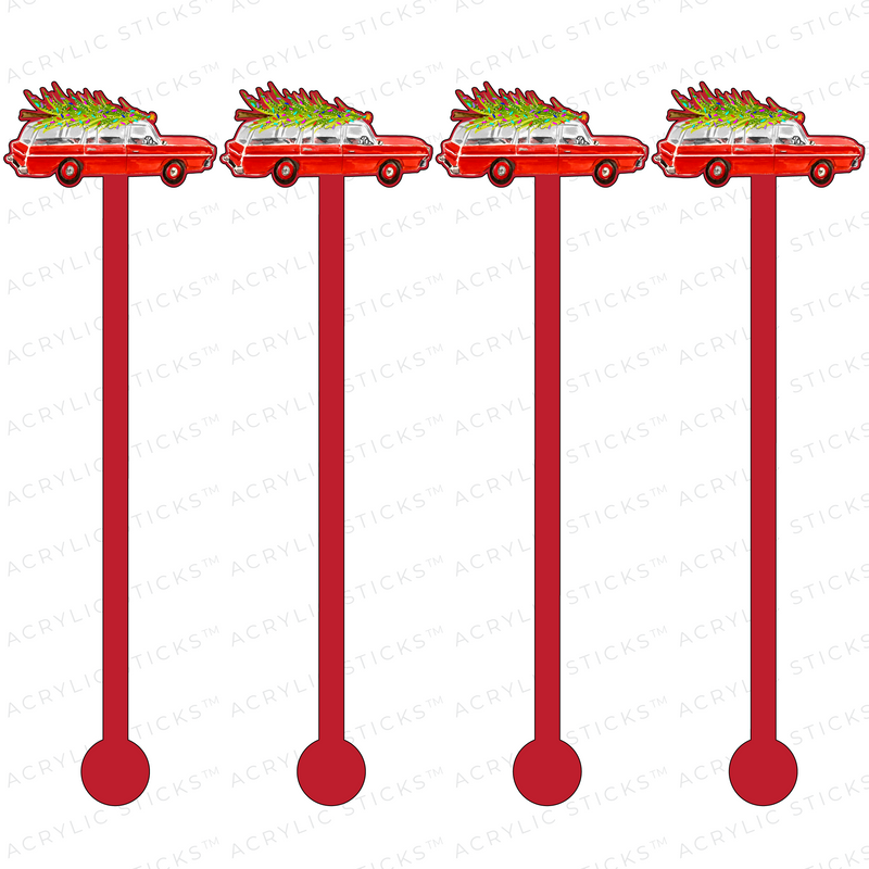 HOLIDAY WAGON ON RED ACRYLIC STIR STICKS