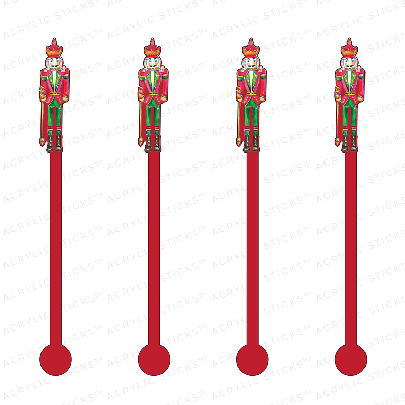 HOLIDAY NUTCRACKER ON RED ACRYLIC STIR STICKS