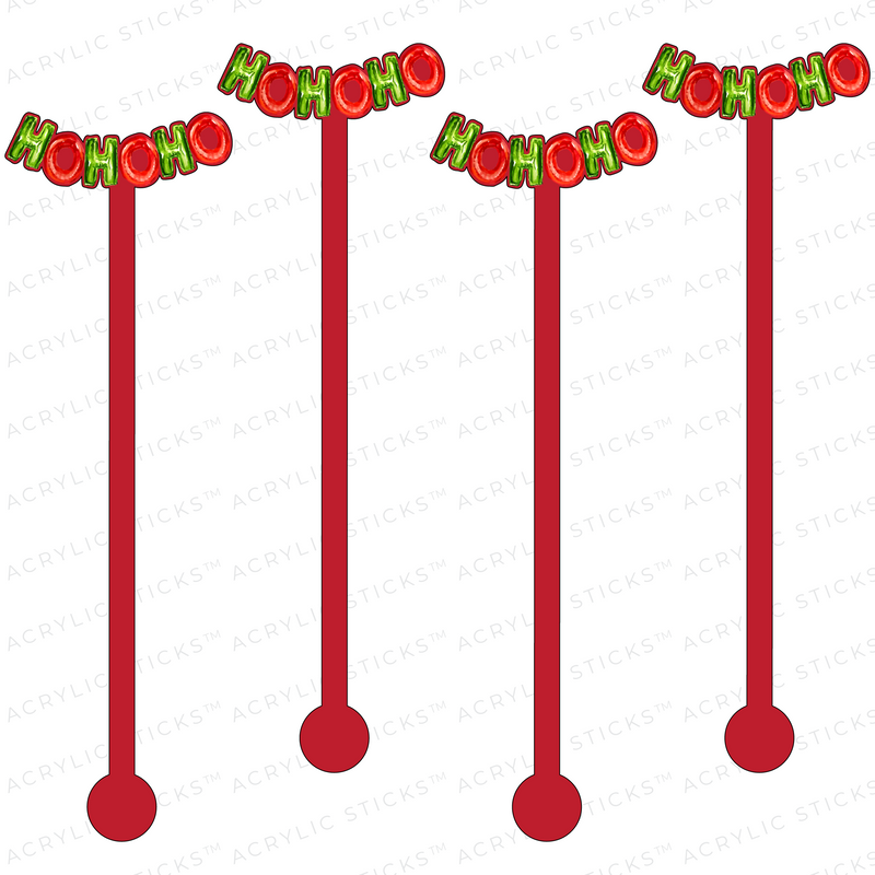 HOHOHO ON RED ACRYLIC STIR STICKS