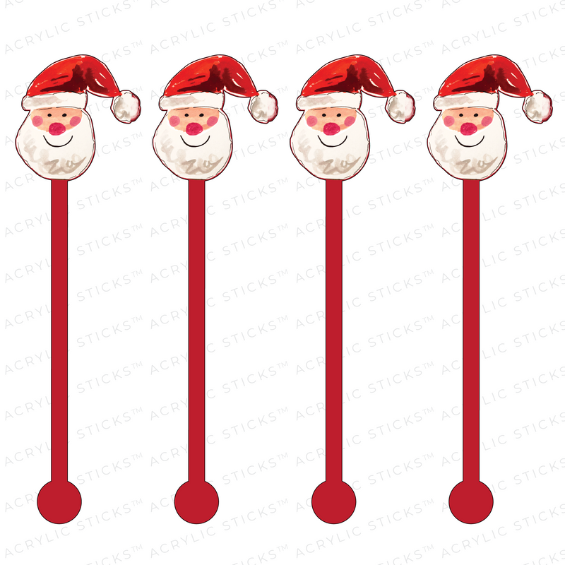 CUTE SANTA ON RED ACRYLIC STIR STICKS