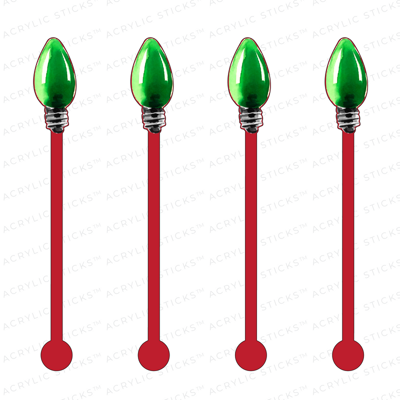 GREEN CHRISTMAS BULB ON RED ACRYLIC STIR STICKS