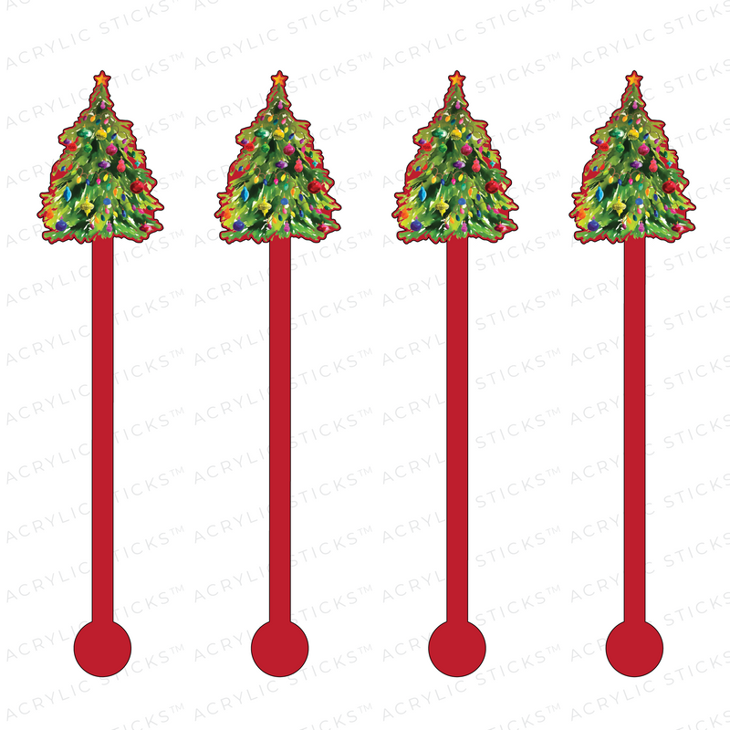 CHRISTMAS TREE ON RED ACRYLIC STIR STICKS