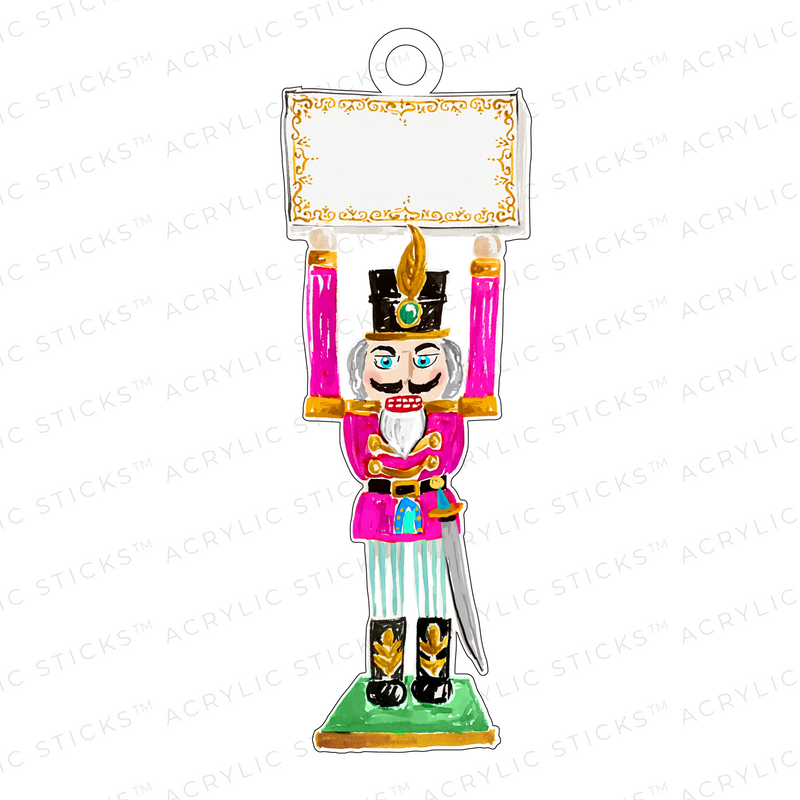 MR. NUTCRACKER PINK & GREEN WRITABLE ACRYLIC GIFT TAG